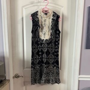 NEW Anna Sui Black and Cream Patterned Velvet Dress